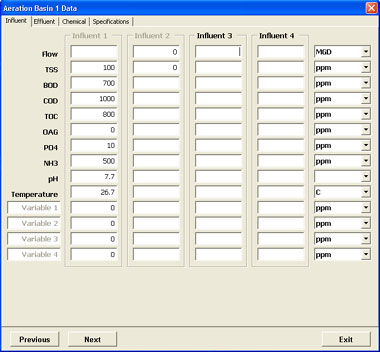 Mass Balance data screen